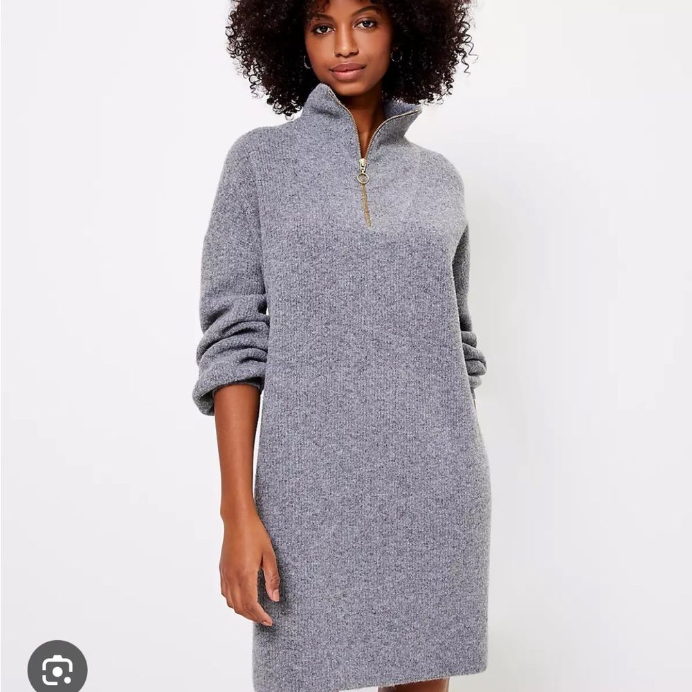 Fransa Elegant Gray Long Sleeve Sweater Dress